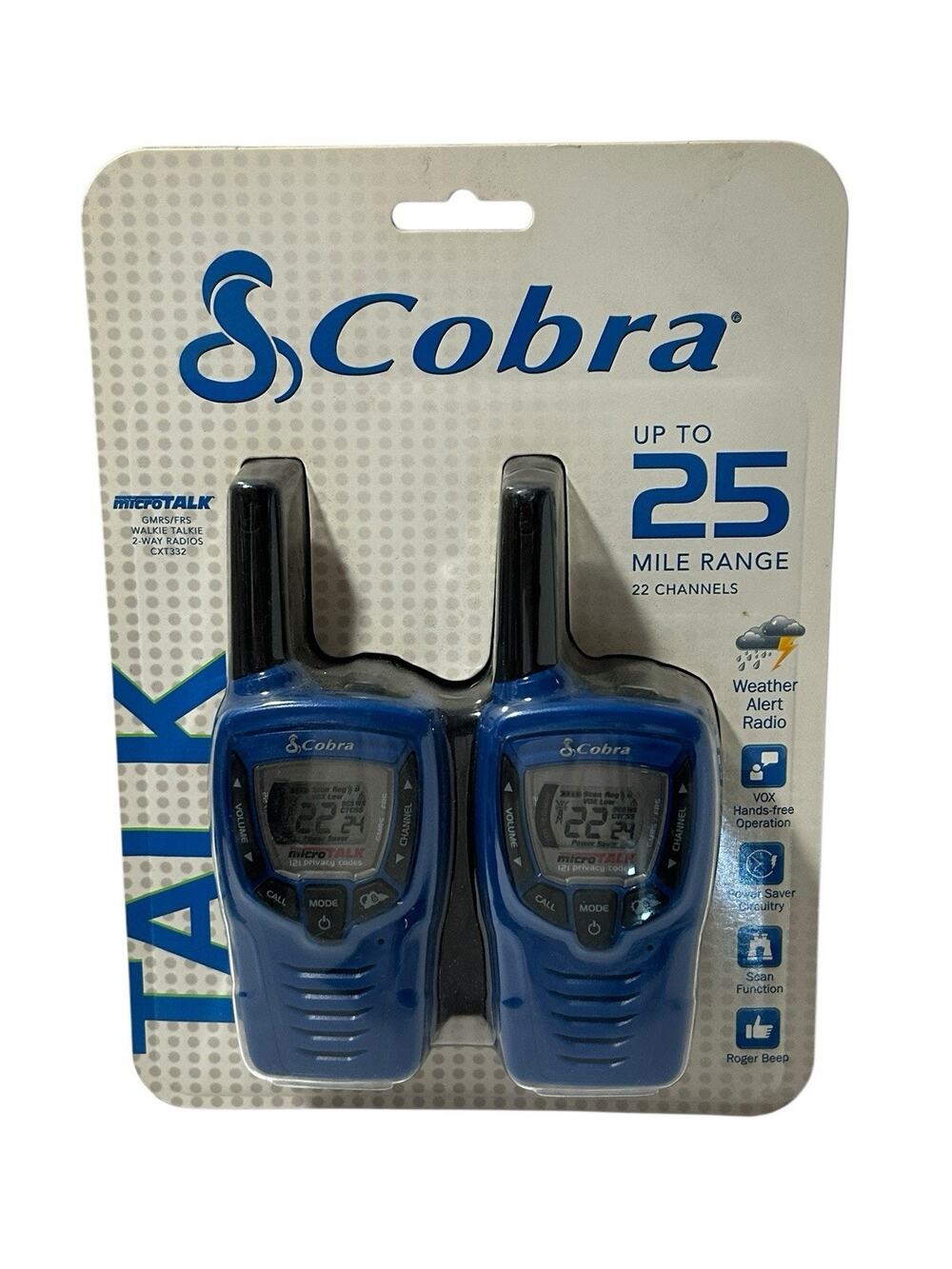 Cobra CXT332 25-Mile 2-Way Radios/Walkie Talkies Blue Microtalk GMRS/FRS New